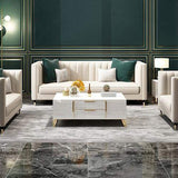 White Rectangular Coffee Table with Storage of Drawers & Doors in Gold-Richsoul-Coffee Tables,Furniture,Living Room Furniture