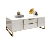 White Rectangular Coffee Table with Storage of Drawers & Doors in Gold-Richsoul-Coffee Tables,Furniture,Living Room Furniture