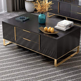 White Rectangular Coffee Table with Storage of Drawers & Doors in Gold-Richsoul-Coffee Tables,Furniture,Living Room Furniture