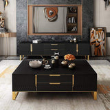 White Rectangular Coffee Table with Storage of Drawers & Doors in Gold-Richsoul-Coffee Tables,Furniture,Living Room Furniture
