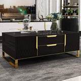 White Rectangular Coffee Table with Storage of Drawers & Doors in Gold-Richsoul-Coffee Tables,Furniture,Living Room Furniture