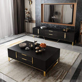White Rectangular Coffee Table with Storage of Drawers & Doors in Gold-Richsoul-Coffee Tables,Furniture,Living Room Furniture