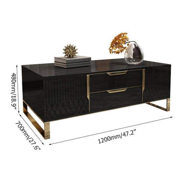 White Rectangular Coffee Table with Storage of Drawers & Doors in Gold-Richsoul-Coffee Tables,Furniture,Living Room Furniture