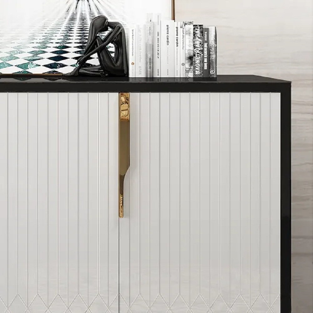 Contemporary White and Black Wood Sideboard Buffet Table 4 Doors for Kitchen Storage 60"