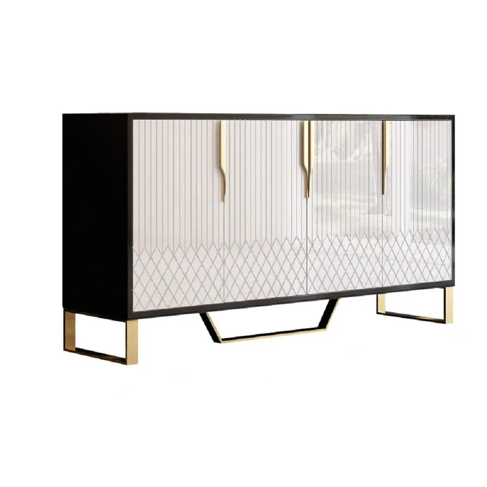 Contemporary White and Black Wood Sideboard Buffet Table 4 Doors for Kitchen Storage 60"