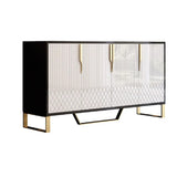 Contemporary White and Black Wood Sideboard Buffet Table 4 Doors for Kitchen Storage 60"
