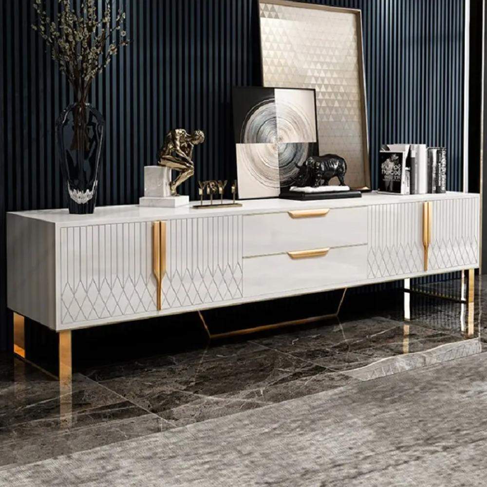 Aro Modern White Wood TV Stand with 2 Drawers & 4 Doors Media Console for 80" TVs-Richsoul-Furniture,Living Room Furniture,TV Stands
