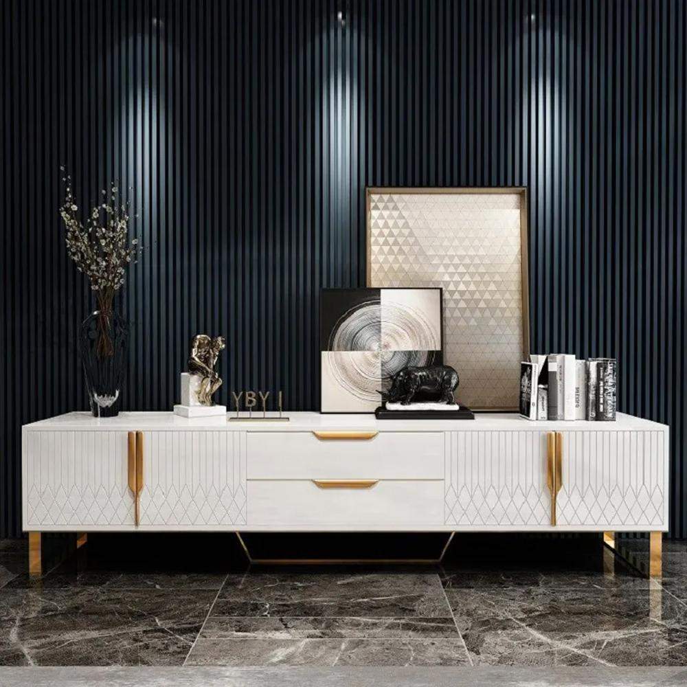Aro Modern White Wood TV Stand with 2 Drawers & 4 Doors Media Console for 80" TVs-Richsoul-Furniture,Living Room Furniture,TV Stands