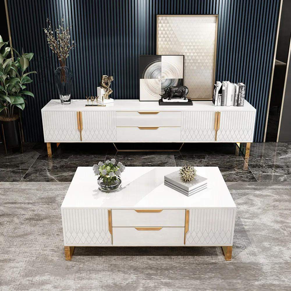 Aro Modern White Wood TV Stand with 2 Drawers & 4 Doors Media Console for 80" TVs-Richsoul-Furniture,Living Room Furniture,TV Stands