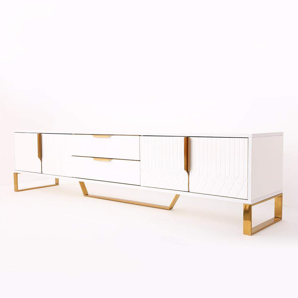 Aro Modern White Wood TV Stand with 2 Drawers & 4 Doors Media Console for 80" TVs-Richsoul-Furniture,Living Room Furniture,TV Stands