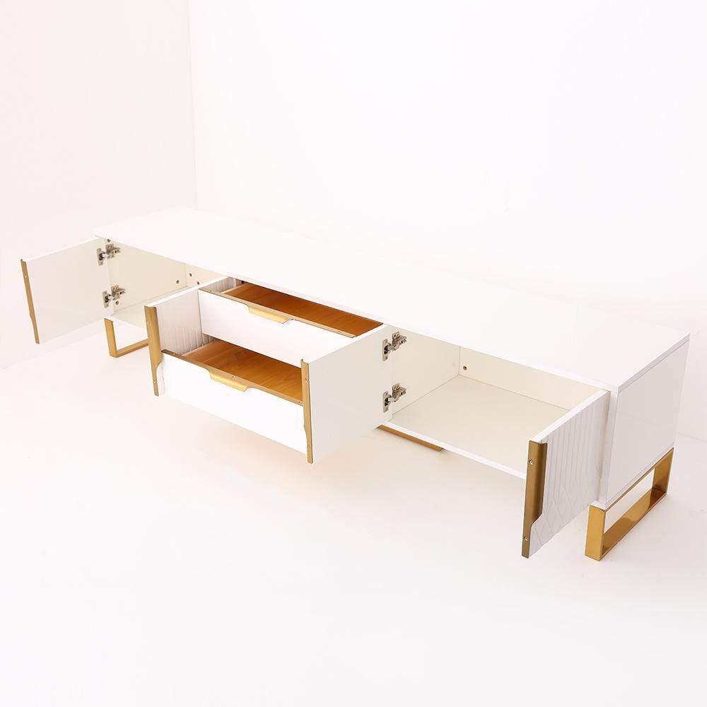 Aro Modern White Wood TV Stand with 2 Drawers & 4 Doors Media Console for 80" TVs-Richsoul-Furniture,Living Room Furniture,TV Stands