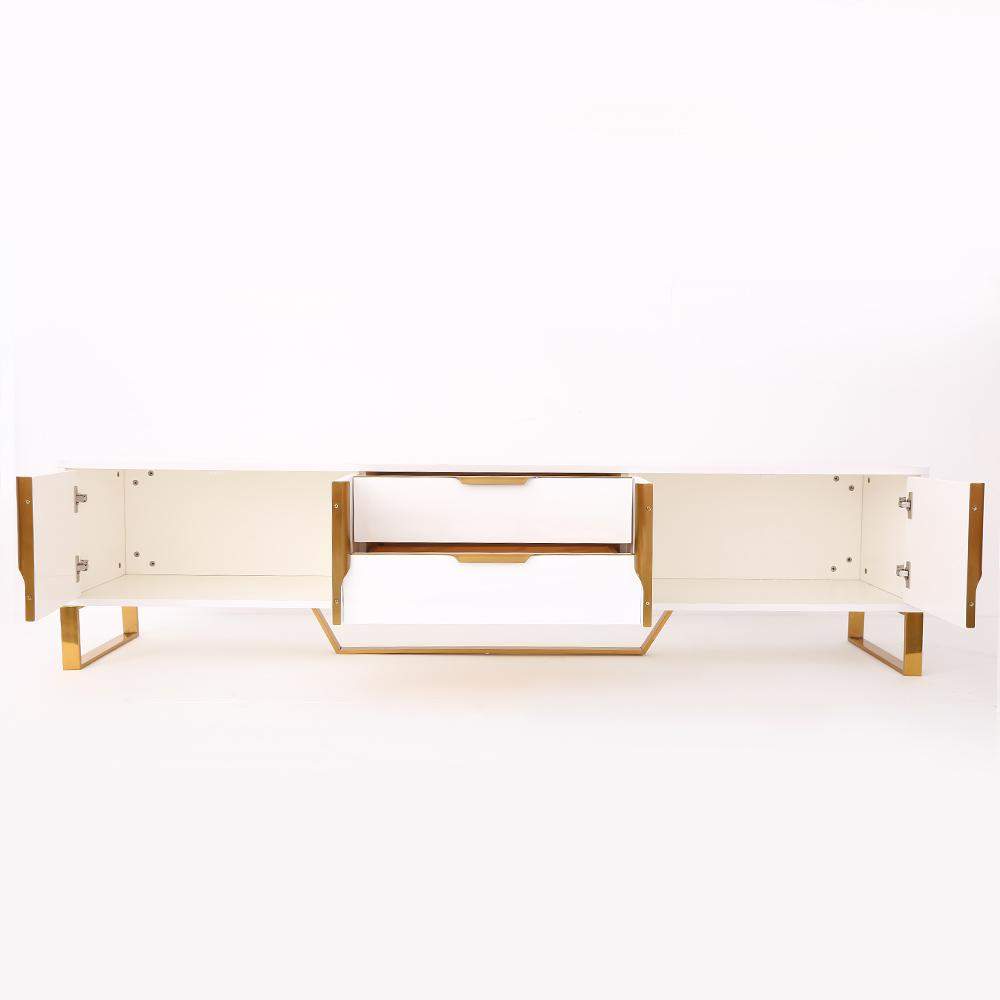 Aro Modern White Wood TV Stand with 2 Drawers & 4 Doors Media Console for 80" TVs-Richsoul-Furniture,Living Room Furniture,TV Stands