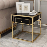 Modern Luxurious Black Square Side Table 1 Drawer End Table Stainless Steel in Gold-Richsoul-End & Side Tables,Furniture,Living Room Furniture