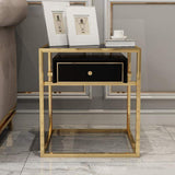 Modern Luxurious Black Square Side Table 1 Drawer End Table Stainless Steel in Gold-Richsoul-End & Side Tables,Furniture,Living Room Furniture