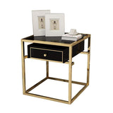 Modern Luxurious Black Square Side Table 1 Drawer End Table Stainless Steel in Gold-Richsoul-End & Side Tables,Furniture,Living Room Furniture
