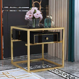 Modern Luxurious Black Square Side Table 1 Drawer End Table Stainless Steel in Gold-Richsoul-End & Side Tables,Furniture,Living Room Furniture