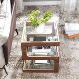 Modern Glass Side Table with 3 Tiers S-shaped End Table in Walnut-Richsoul-End & Side Tables,Furniture,Living Room Furniture
