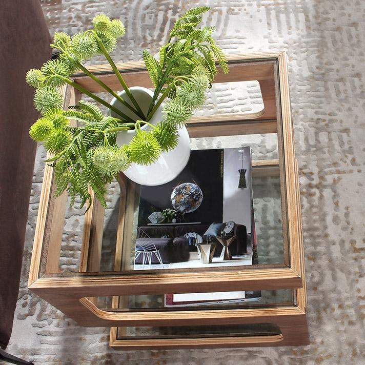 Modern Glass Side Table with 3 Tiers S-shaped End Table in Walnut-Richsoul-End & Side Tables,Furniture,Living Room Furniture