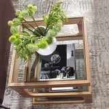 Modern Glass Side Table with 3 Tiers S-shaped End Table in Walnut-Richsoul-End & Side Tables,Furniture,Living Room Furniture
