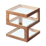 Modern Glass Side Table with 3 Tiers S-shaped End Table in Walnut-Richsoul-End & Side Tables,Furniture,Living Room Furniture