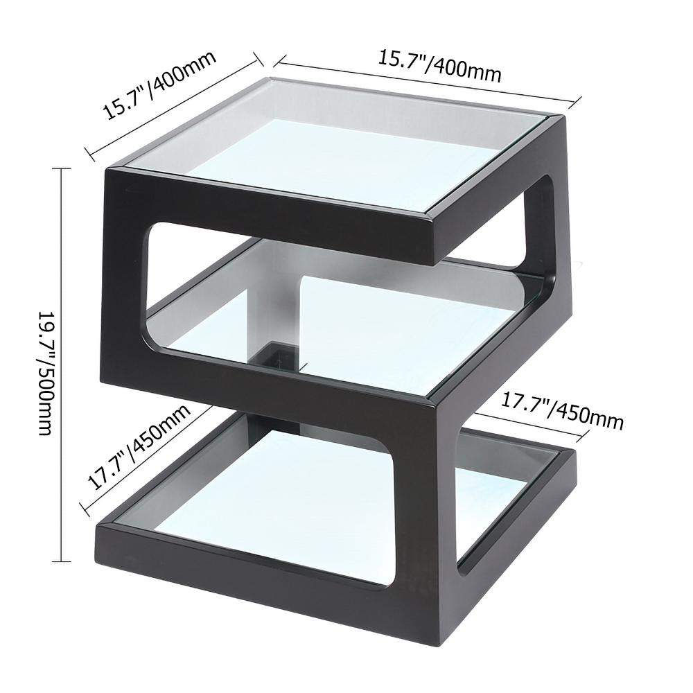 Modern Glass Side Table with 3 Tiers S-shaped End Table in Walnut-Richsoul-End & Side Tables,Furniture,Living Room Furniture