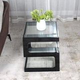 Modern Glass Side Table with 3 Tiers S-shaped End Table in Walnut-Richsoul-End & Side Tables,Furniture,Living Room Furniture