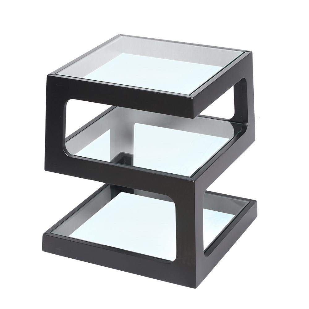 Modern Glass Side Table with 3 Tiers S-shaped End Table in Walnut-Richsoul-End & Side Tables,Furniture,Living Room Furniture