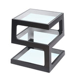 Modern Glass Side Table with 3 Tiers S-shaped End Table in Walnut-Richsoul-End & Side Tables,Furniture,Living Room Furniture