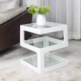 Modern Glass Side Table with 3 Tiers S-shaped End Table in Walnut-Richsoul-End & Side Tables,Furniture,Living Room Furniture