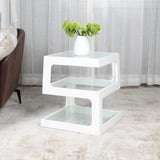 Modern Glass Side Table with 3 Tiers S-shaped End Table in Walnut-Richsoul-End & Side Tables,Furniture,Living Room Furniture