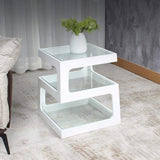 Modern Glass Side Table with 3 Tiers S-shaped End Table in Walnut-Richsoul-End & Side Tables,Furniture,Living Room Furniture