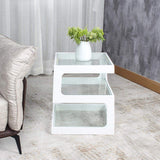 Modern Glass Side Table with 3 Tiers S-shaped End Table in Walnut-Richsoul-End & Side Tables,Furniture,Living Room Furniture
