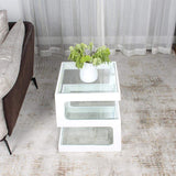 Modern Glass Side Table with 3 Tiers S-shaped End Table in Walnut-Richsoul-End & Side Tables,Furniture,Living Room Furniture