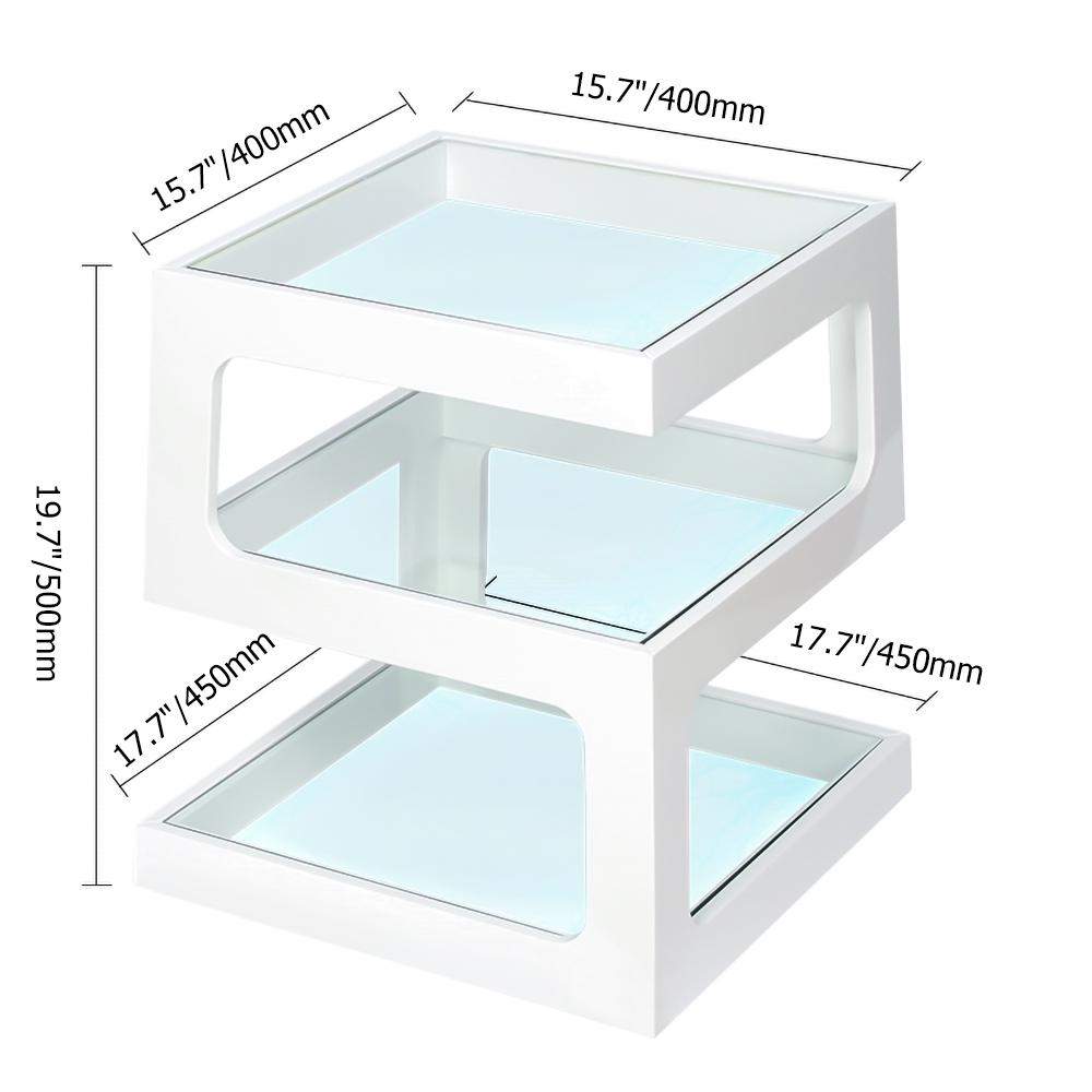 Modern Glass Side Table with 3 Tiers S-shaped End Table in Walnut-Richsoul-End & Side Tables,Furniture,Living Room Furniture