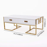 Jocise Contemporary White Rectangular Coffee Table with Drawers Lacquer Gold Base-Richsoul-Coffee Tables,Furniture,Living Room Furniture