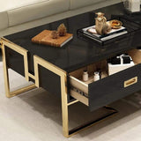 Jocise Contemporary White Rectangular Coffee Table with Drawers Lacquer Gold Base-Richsoul-Coffee Tables,Furniture,Living Room Furniture