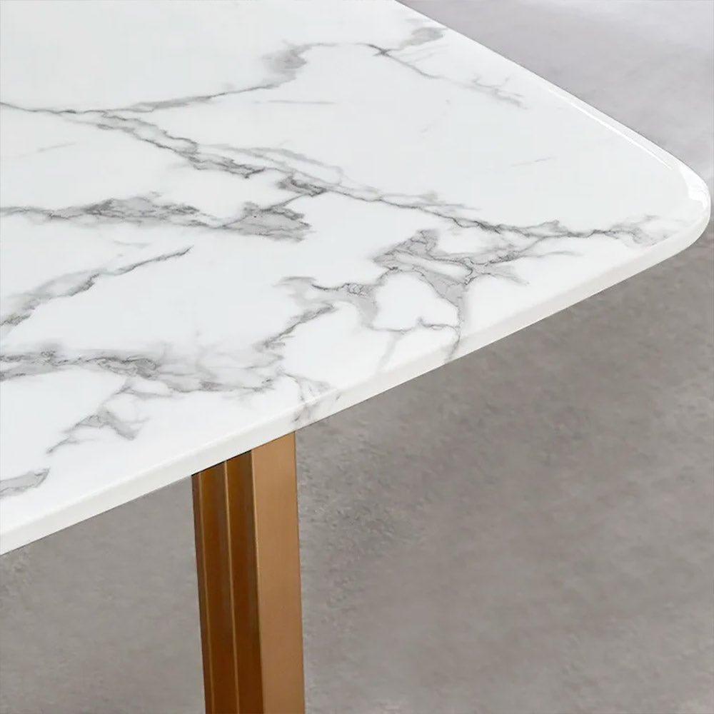 79" Faux Marble Dining Table Gold Rectangular Top Stainless Steel Base