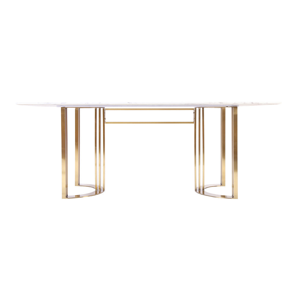 79" Faux Marble Dining Table Gold Rectangular Top Stainless Steel Base