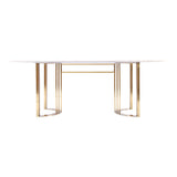 79" Faux Marble Dining Table Gold Rectangular Top Stainless Steel Base