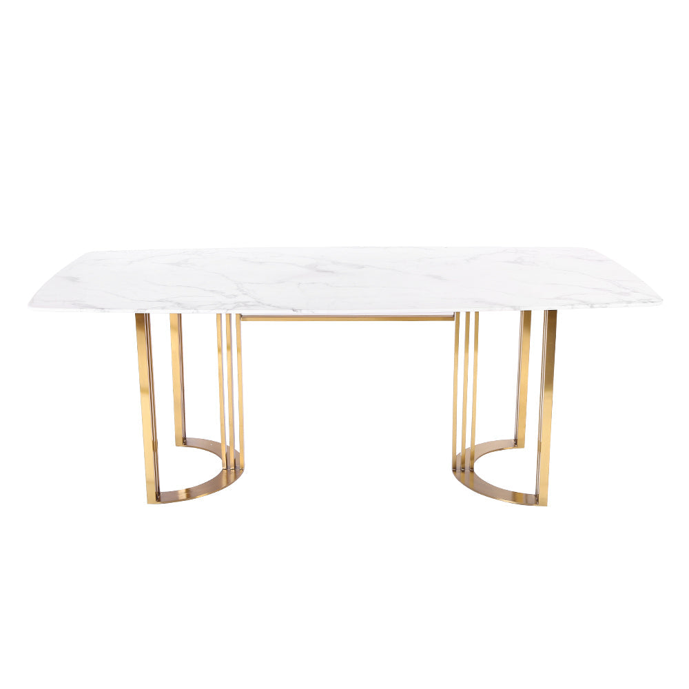 79" Faux Marble Dining Table Gold Rectangular Top Stainless Steel Base
