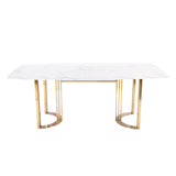79" Faux Marble Dining Table Gold Rectangular Top Stainless Steel Base