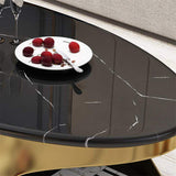 Oval Black Faux Marble Gold Coffee Table with Storage Stainless Steel Modern Accent Table-Richsoul-Coffee Tables,Furniture,Living Room Furniture