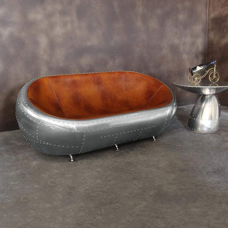 Aviator Loveseat Sofa Industrial Loveseat with Nailhead Trim Brown Faux Leather-Richsoul-Furniture,Living Room Furniture,Sofas & Loveseats