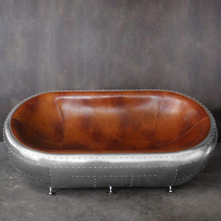Aviator Loveseat Sofa Industrial Loveseat with Nailhead Trim Brown Faux Leather-Richsoul-Furniture,Living Room Furniture,Sofas & Loveseats