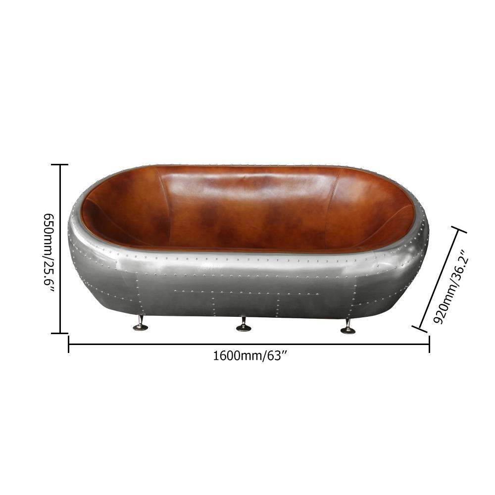 Aviator Loveseat Sofa Industrial Loveseat with Nailhead Trim Brown Faux Leather-Richsoul-Furniture,Living Room Furniture,Sofas & Loveseats