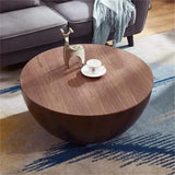 Round Drum Coffee Table with Storage Walnut Bowl Shaped Coffee Table Style A-Richsoul-Coffee Tables,Furniture,Living Room Furniture