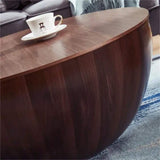 Round Drum Coffee Table with Storage Walnut Bowl Shaped Coffee Table Style A-Richsoul-Coffee Tables,Furniture,Living Room Furniture
