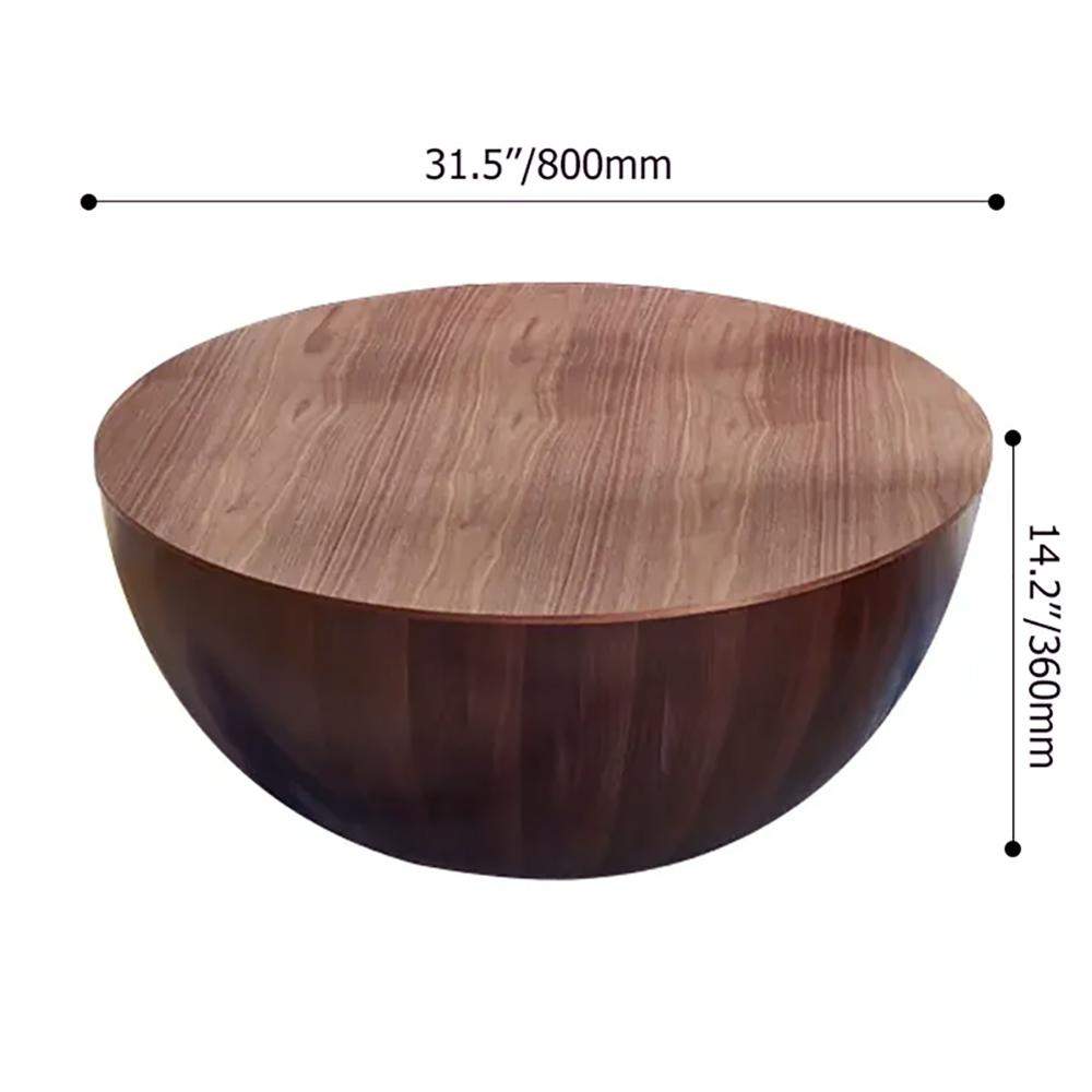 Round Drum Coffee Table with Storage Walnut Bowl Shaped Coffee Table Style A-Richsoul-Coffee Tables,Furniture,Living Room Furniture