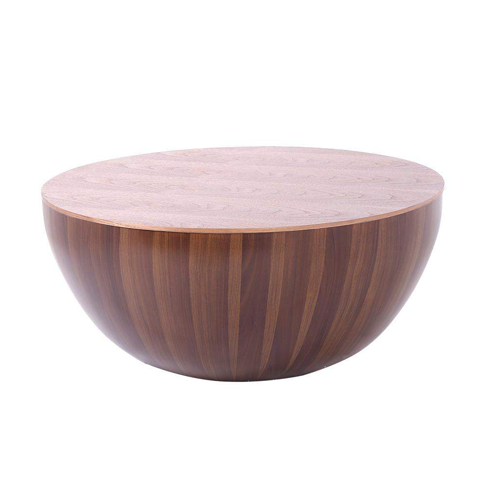 Round Drum Coffee Table with Storage Walnut Bowl Shaped Coffee Table Style A-Richsoul-Coffee Tables,Furniture,Living Room Furniture