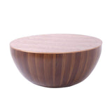 Round Drum Coffee Table with Storage Walnut Bowl Shaped Coffee Table Style A-Richsoul-Coffee Tables,Furniture,Living Room Furniture
